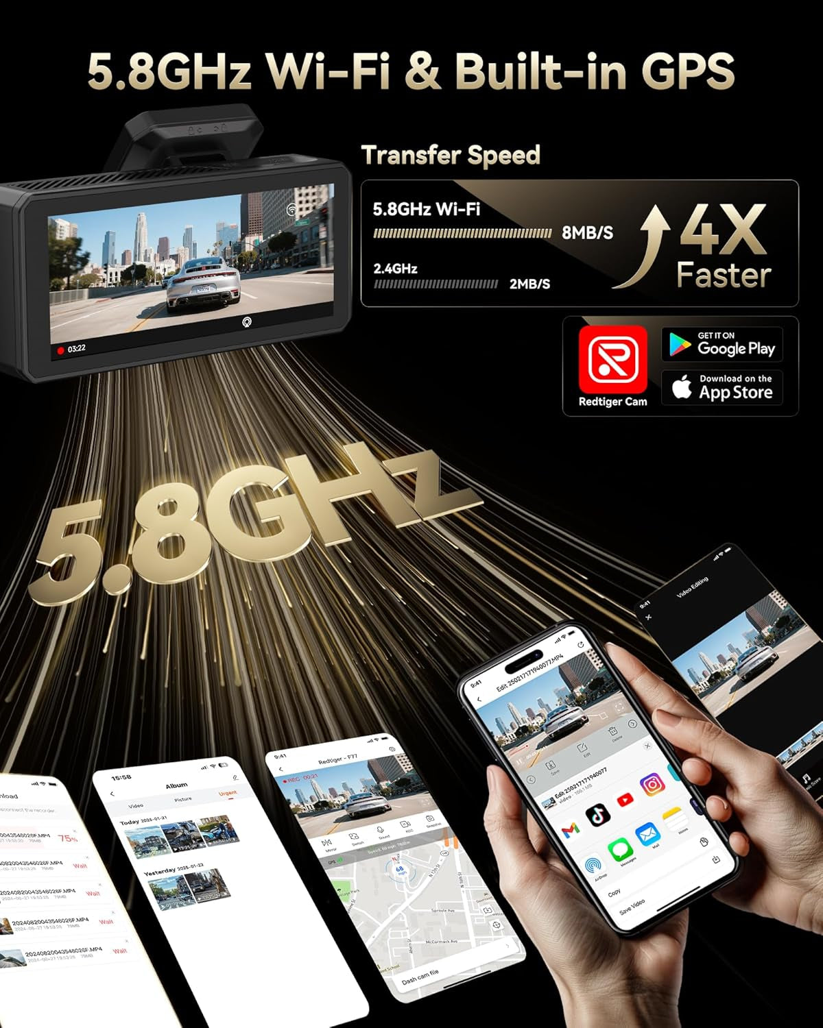 F77 4K+4K Dash Cam Front and Rear, Dual STARVIS 2 IMX678 HDR, Built-In 128GB Emmc, Voice Control Dash Camera for Cars with 5.8Ghz Wifi, 4'' Touch Screen, GPS, Night Vision, 24H Parking Mode