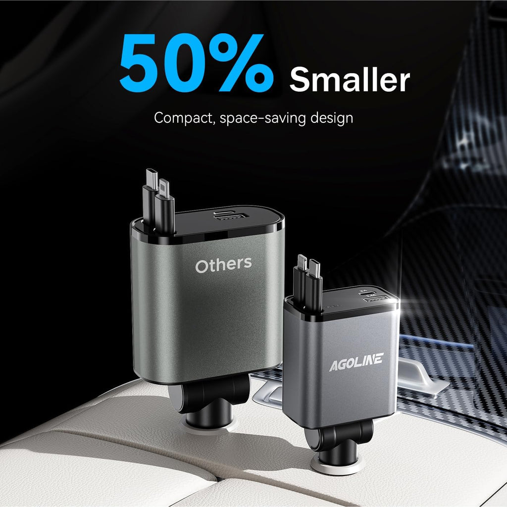 4 in 1 Retractable Car Charger,Smaller Super Fast Charger with Retractable Cords, Car Charger Fast Charging,Usb C Charger Adpater Compatible with Iphone 16 15 14 13 Pro Max,Galaxy,Pixel