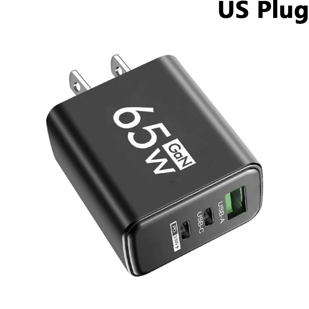 65W Gan Fast Charger PD 3.0 USB C Wall Charger 3 Ports QC3.0 for Iphone 15 16 Pro Samsung Xiaomi EU US Plug Mobile Phone Adapter