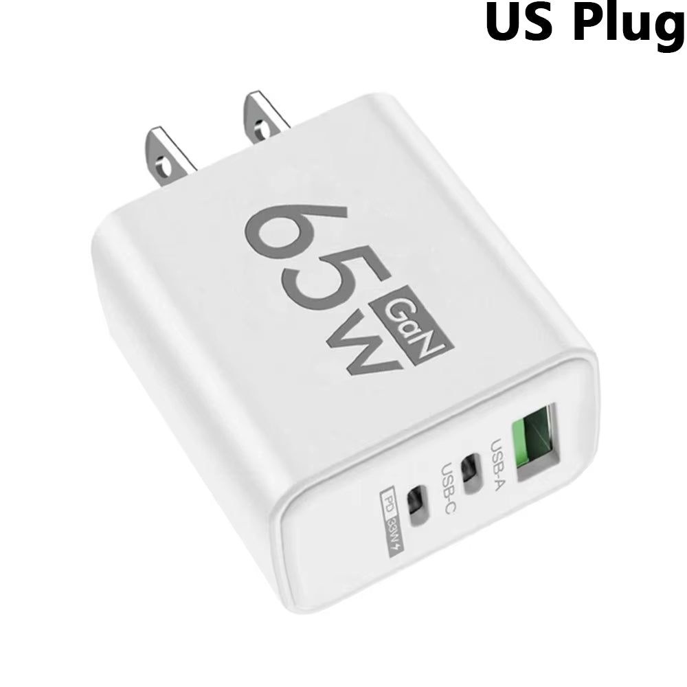 65W Gan Fast Charger PD 3.0 USB C Wall Charger 3 Ports QC3.0 for Iphone 15 16 Pro Samsung Xiaomi EU US Plug Mobile Phone Adapter