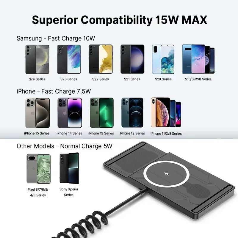 New Car Wireless Charger Phone Pad for Iphone 16 15 14 13 12 Pro Max Samsung Xiaomi Airpods Pro 2 LG Fast Charging Station
